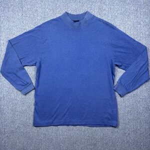 VTG Cross Creek Mock Neck Shirt Mens L USA Made Blue Long Sleeve 90s
